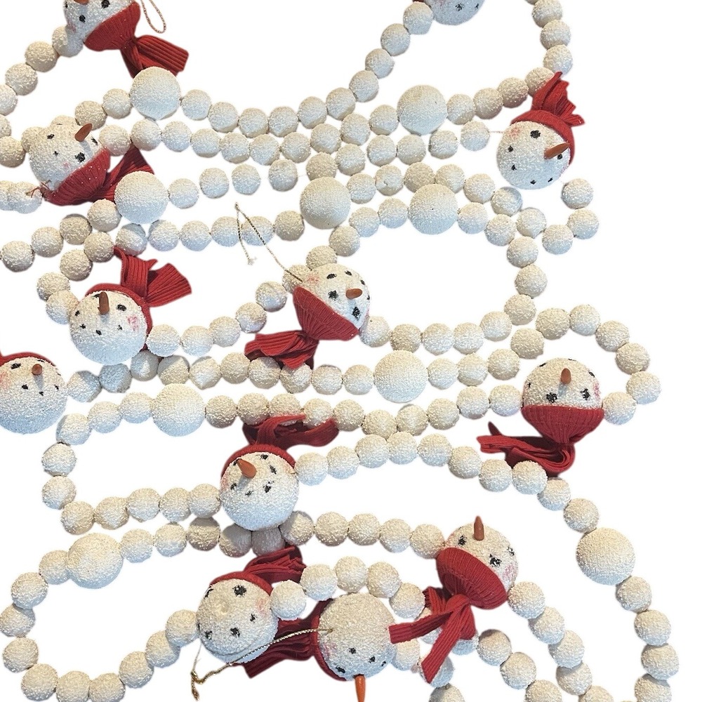 Vintage Snowman Head Christmas Tree Garland 12 ft Snowflake Snowball Christmas